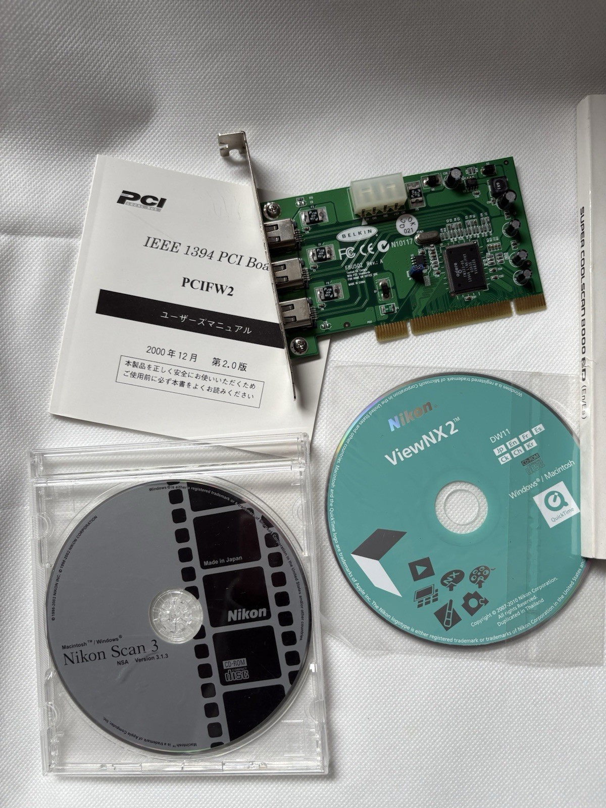 Nikon Coolscan 8000 Manual, Software Discs, And Belkin FireWire 400 3-port