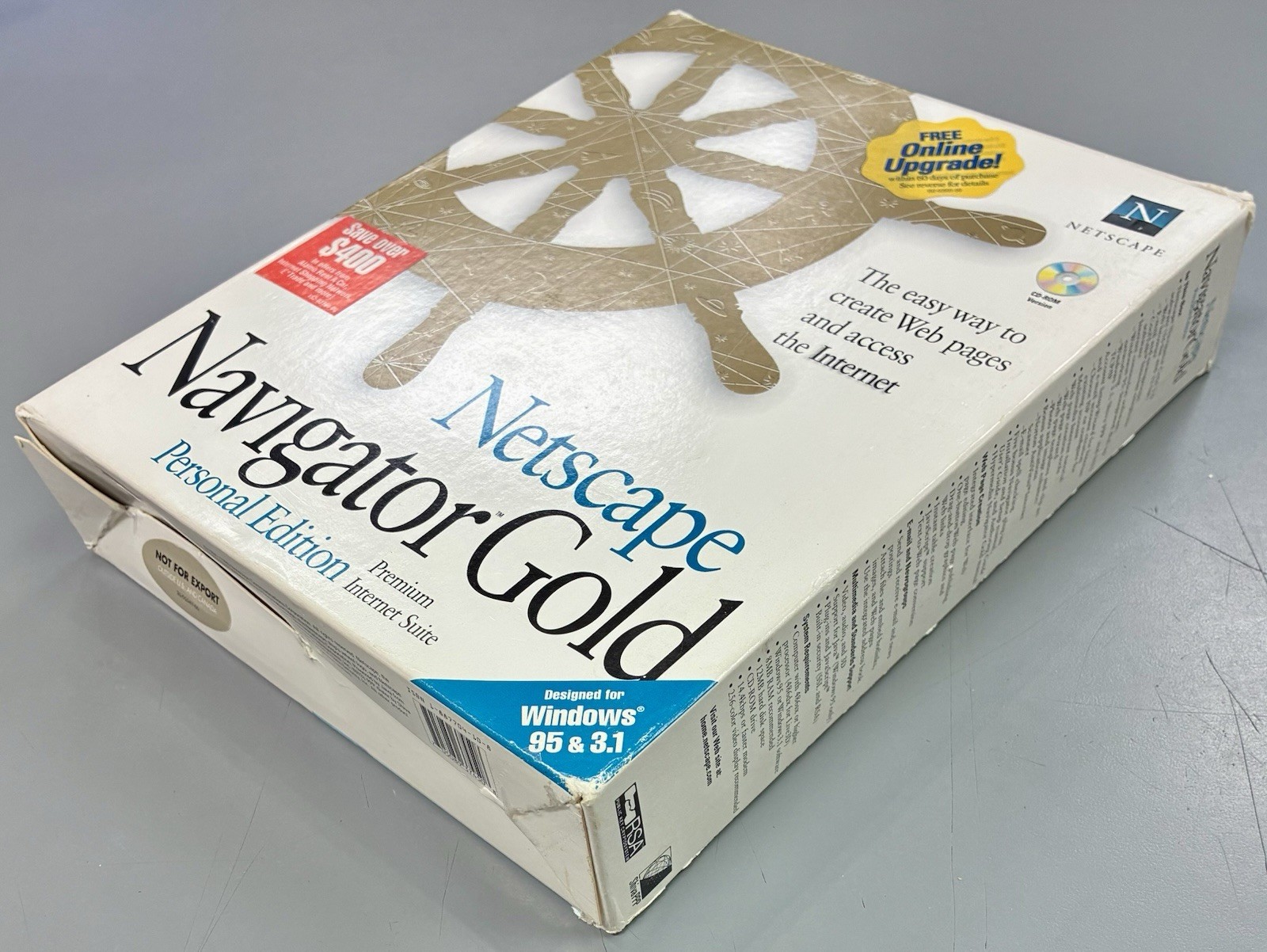 Vtg NETSCAPE NAVIGATOR Gold Browser BIG BOX COMPLETE Windows 95 & 3.1 CD 1996