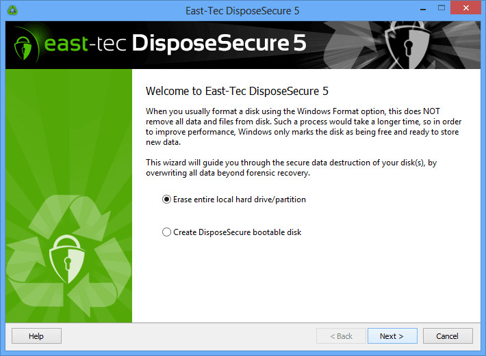 EastTec DisposeSecure, Erase any Hard Drive or Computer Partition Securely