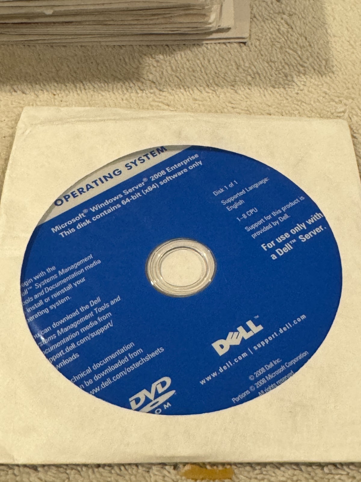 Dell Operating System Windows Server 2008 Enterprise 64bit – 2 DVD – GOOD CONDIT