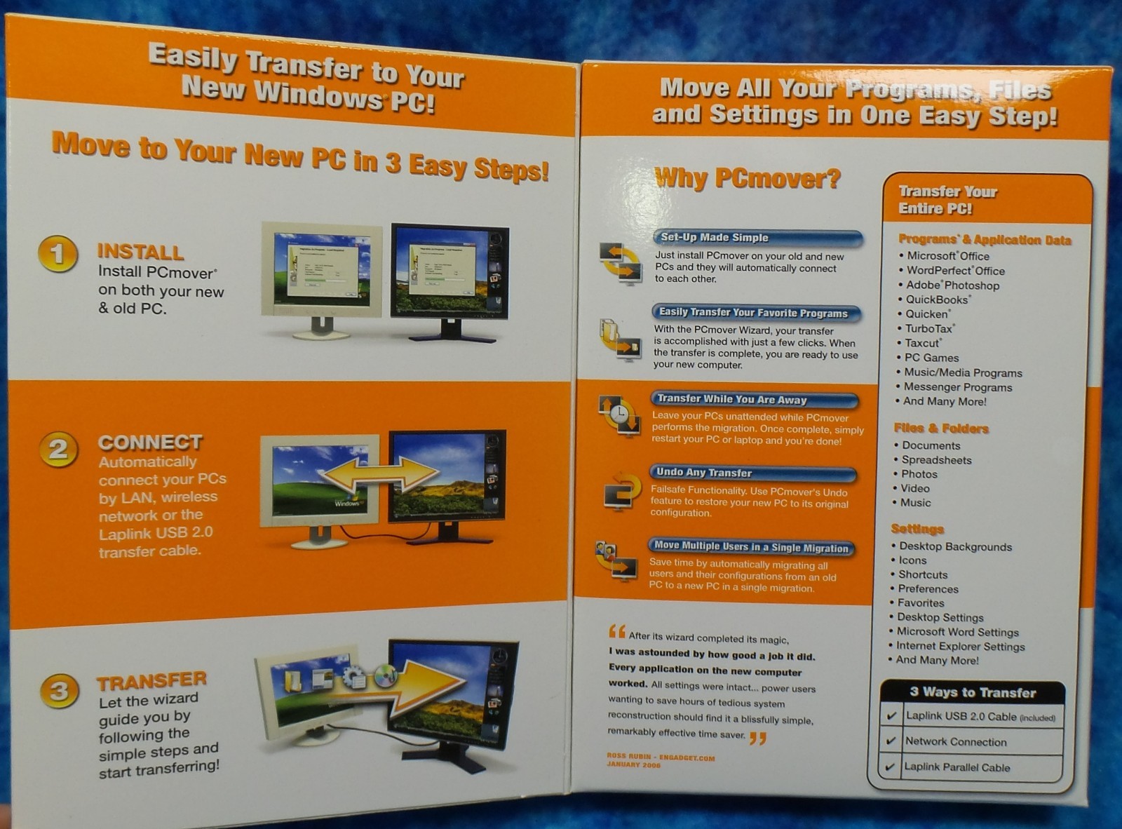 Laplink PC Mover Software Moving Kit Edition, Windows 95,98, XP & Vista – NEW