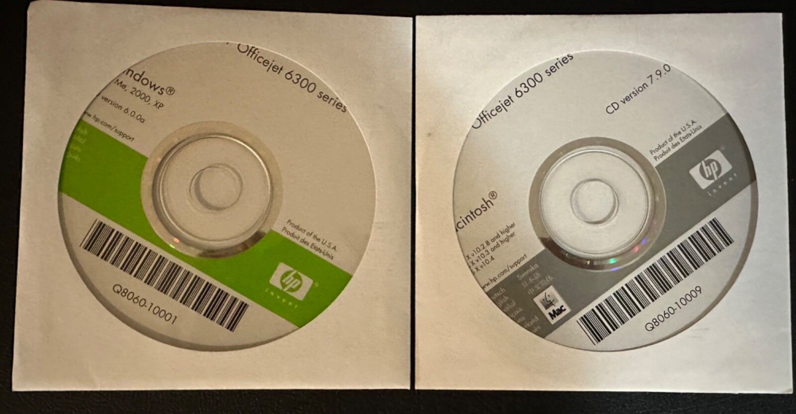 2 HP OFFICEJET 6300 SERIES SOFTWARE CDS FOR WINDOWS 98, Me, 2000, XP, Macintosh