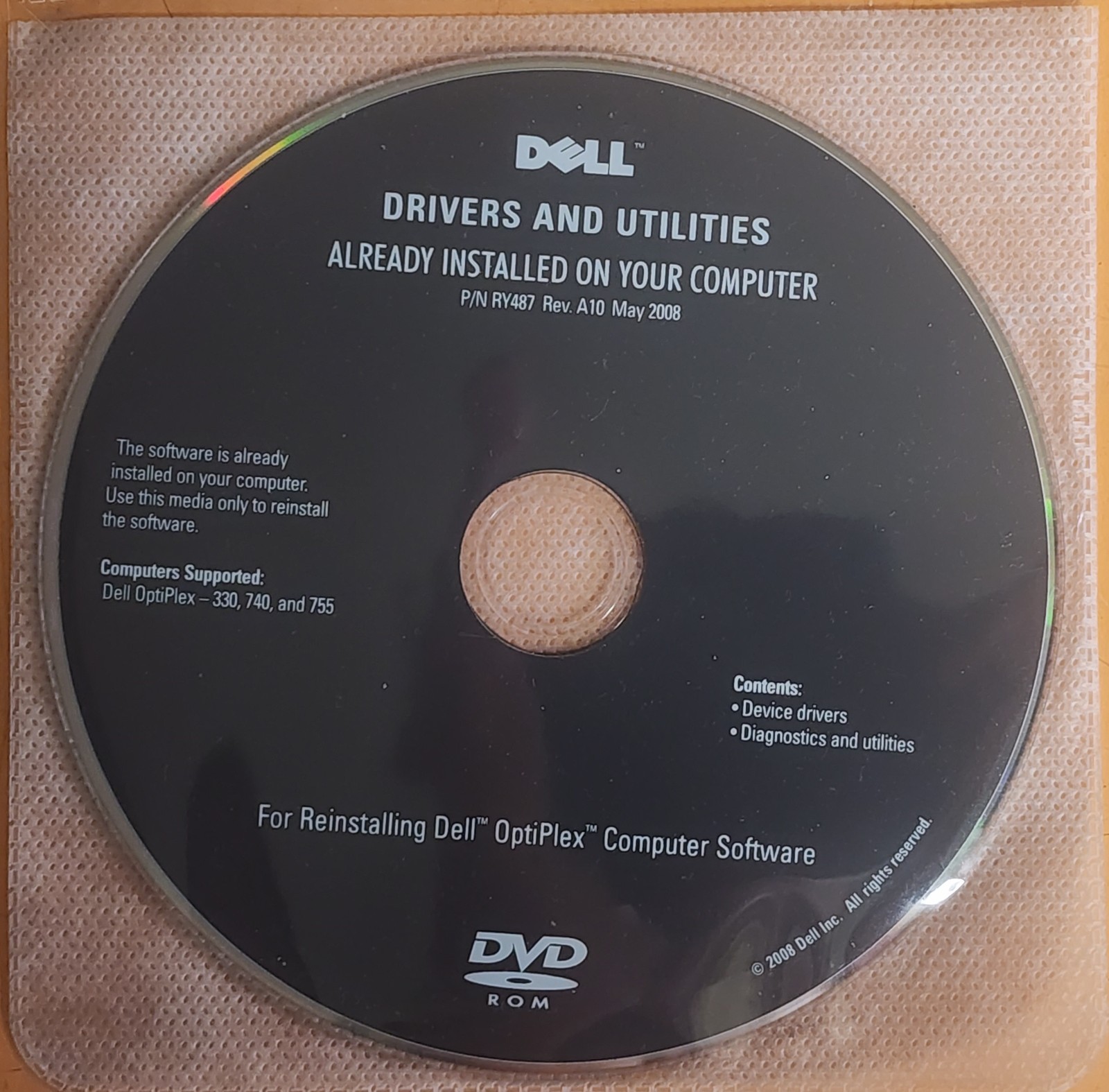 Dell Factory Restore Media – Drivers & Utilities – Resource Media DVD CD Disc
