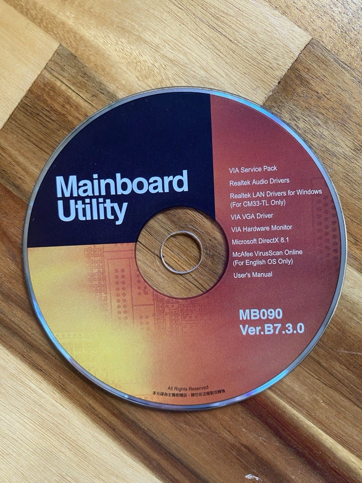 VIA Mainboard Utility and User’s Guide CD MB090 Ver.B7.3.0 CD-ROM Disc Windows