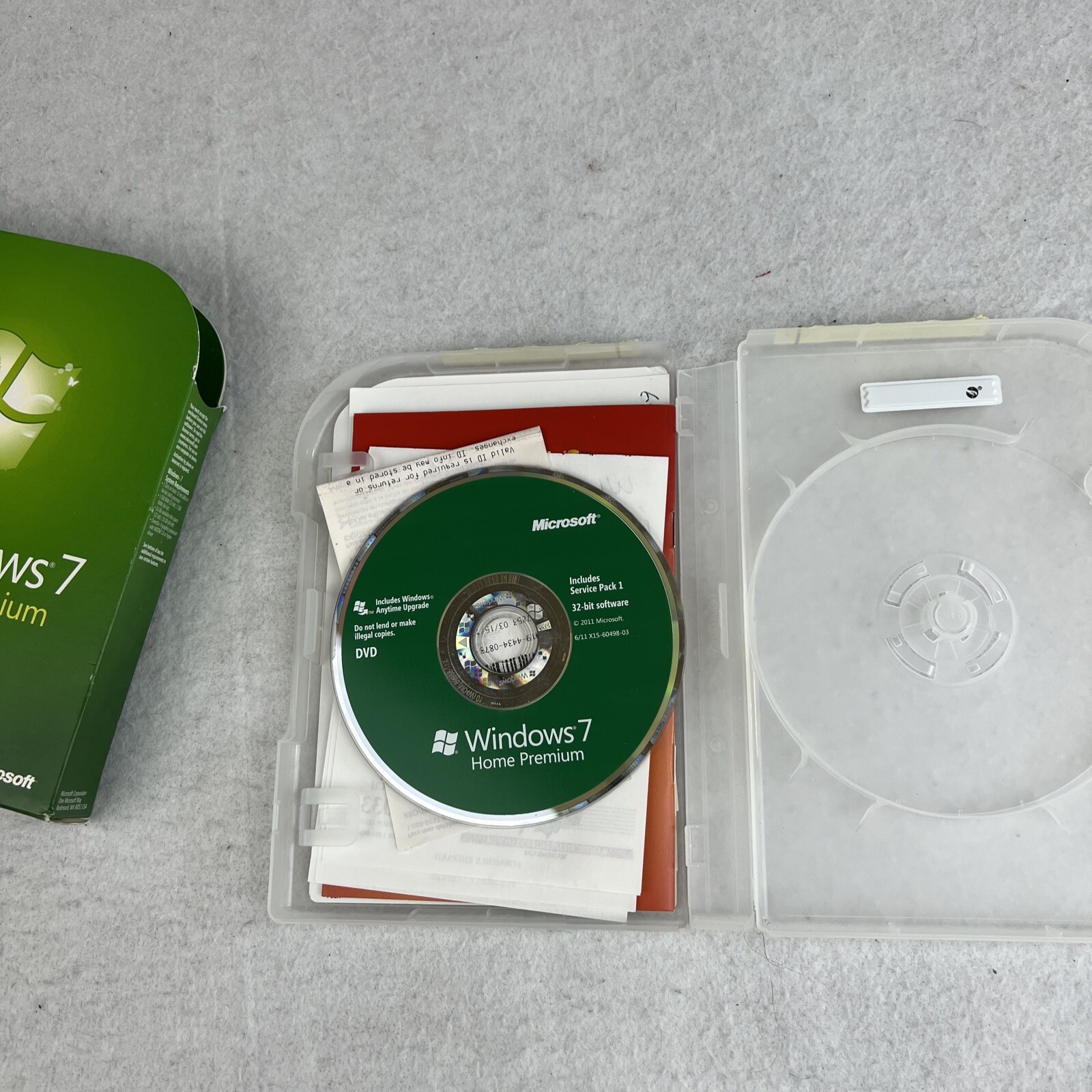 Microsoft Windows 7 Home Premium 32 Bit Only DVD w/License Key-Open Box