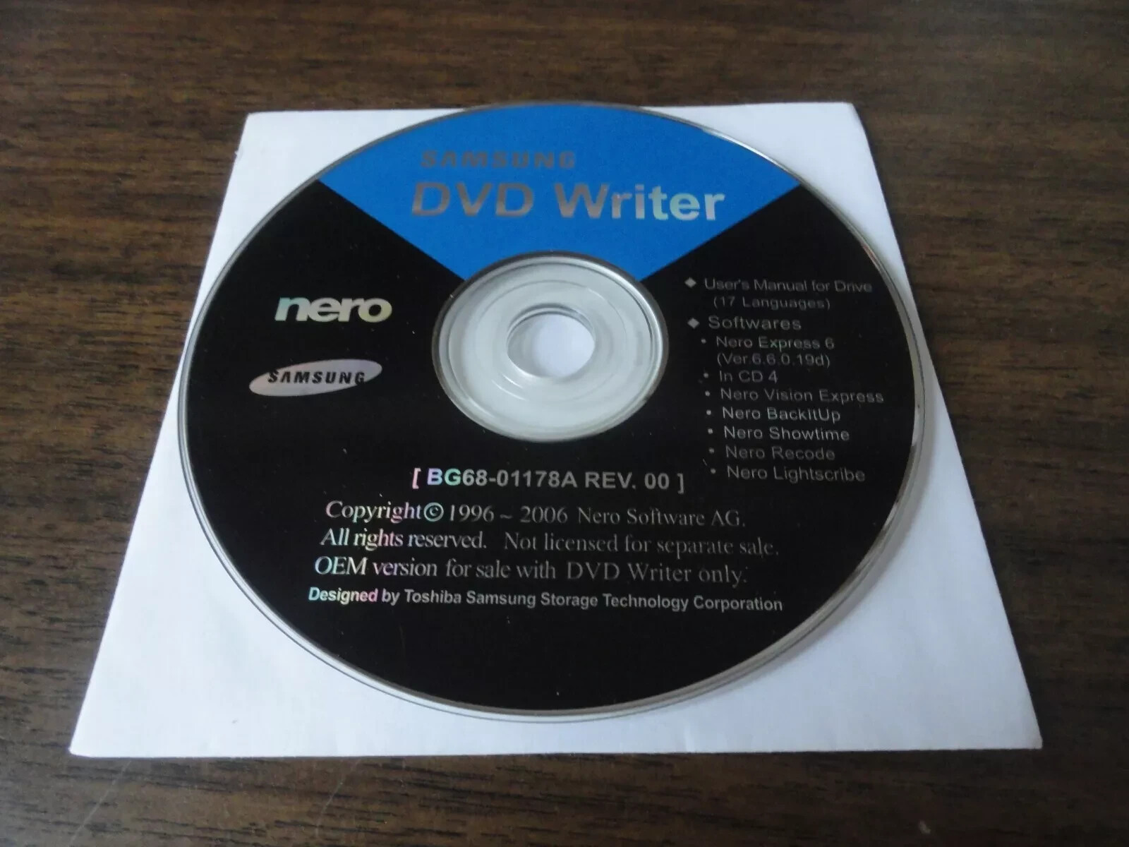 NERO SAMSUNG DVD SOFTWARE WRITER BG68-01178A REV 00