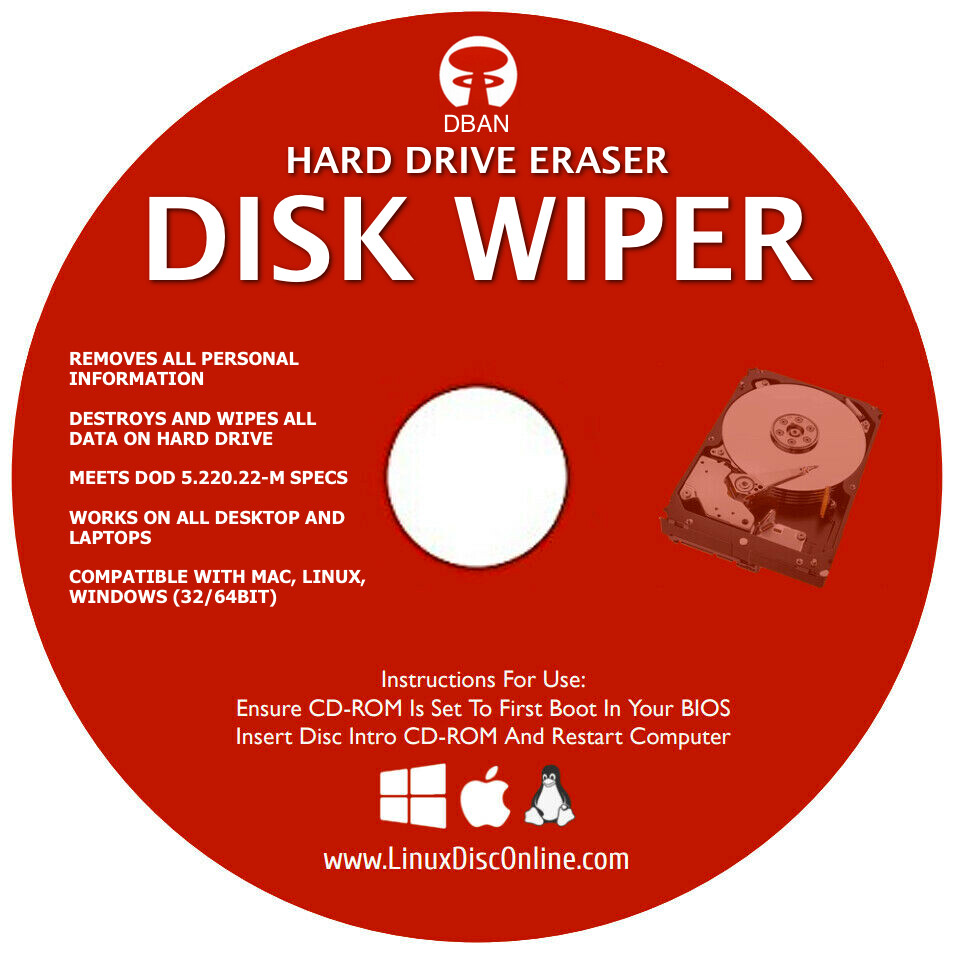 Hard Drive Eraser USB & CD Disk Wiper Delete UNRECOVERABLE Windows 11, 10, 8, 7