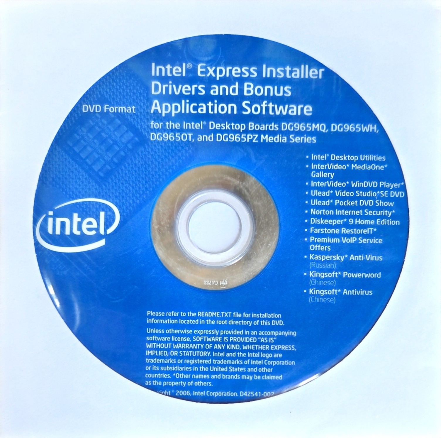 Intel Desktop DG965MQ DG965WH DG965OT DG965PZ Board Driver Installation DVD