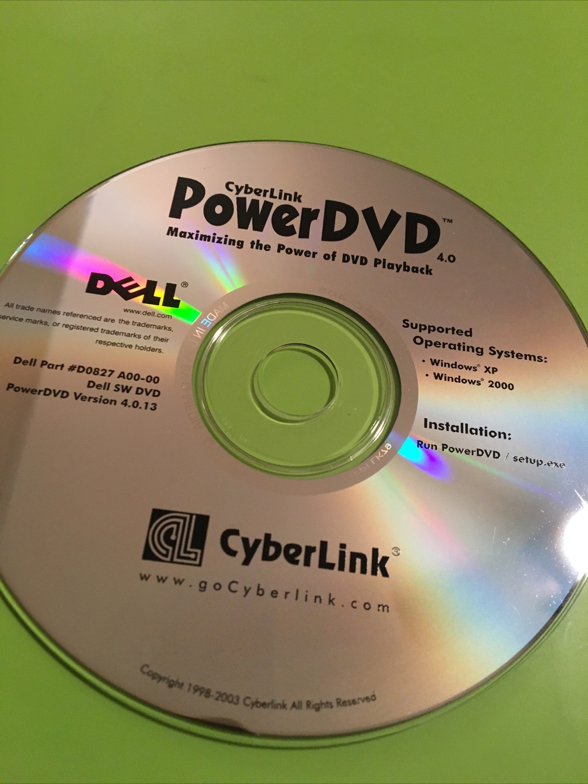 CyberLink PowerDVD software Disk DELL part #D0827 A00-00 PowerDVD version 4.0 13