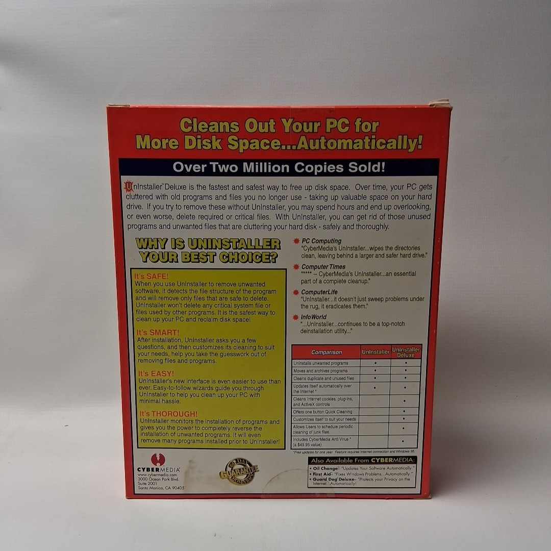 CYBER MEDIA Uninstaller Deluxe Cleans Windows Automatically PC CD-ROM Windows 95