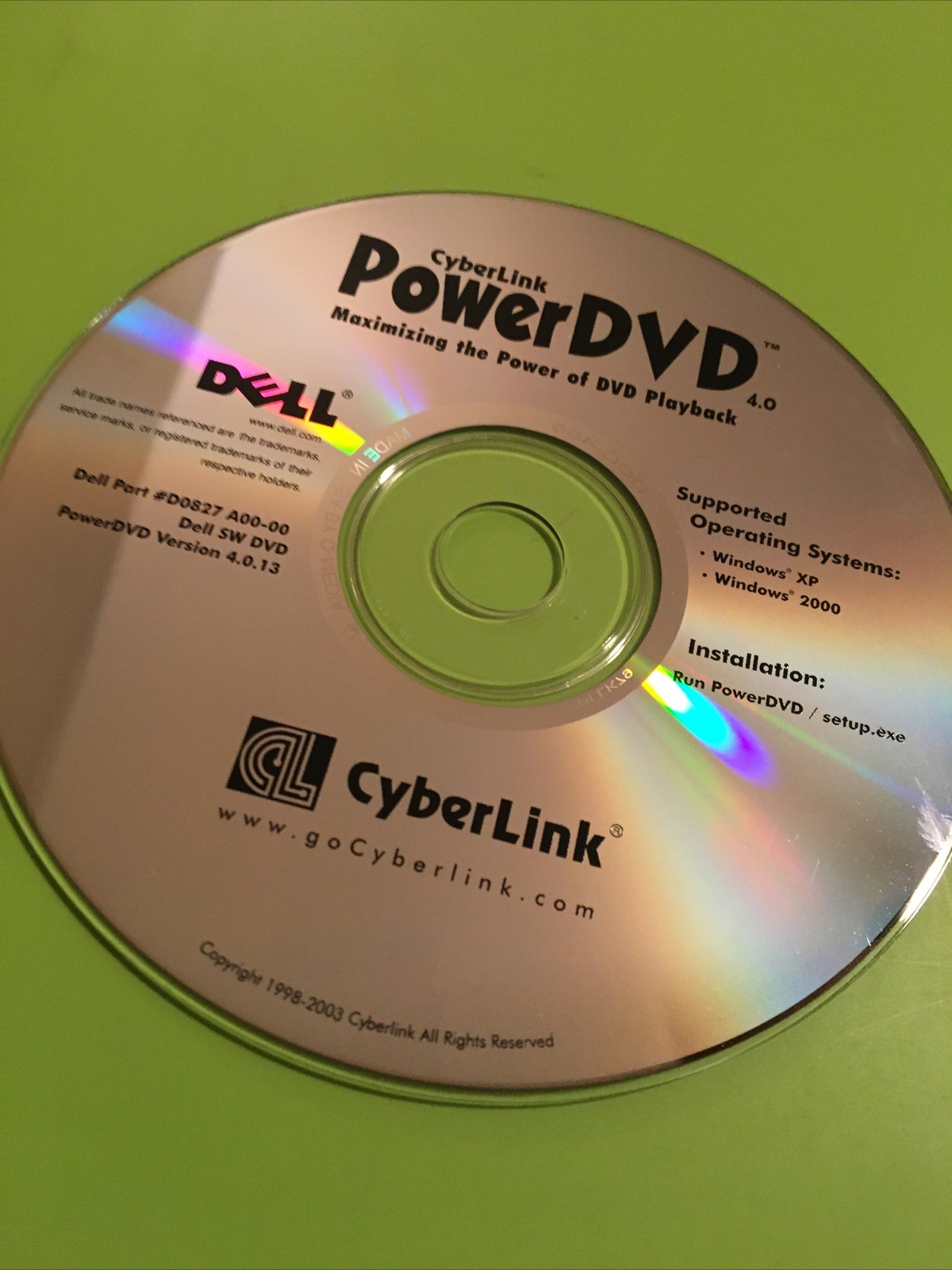 CyberLink PowerDVD software Disk DELL part #D0827 A00-00 PowerDVD version 4.0 13