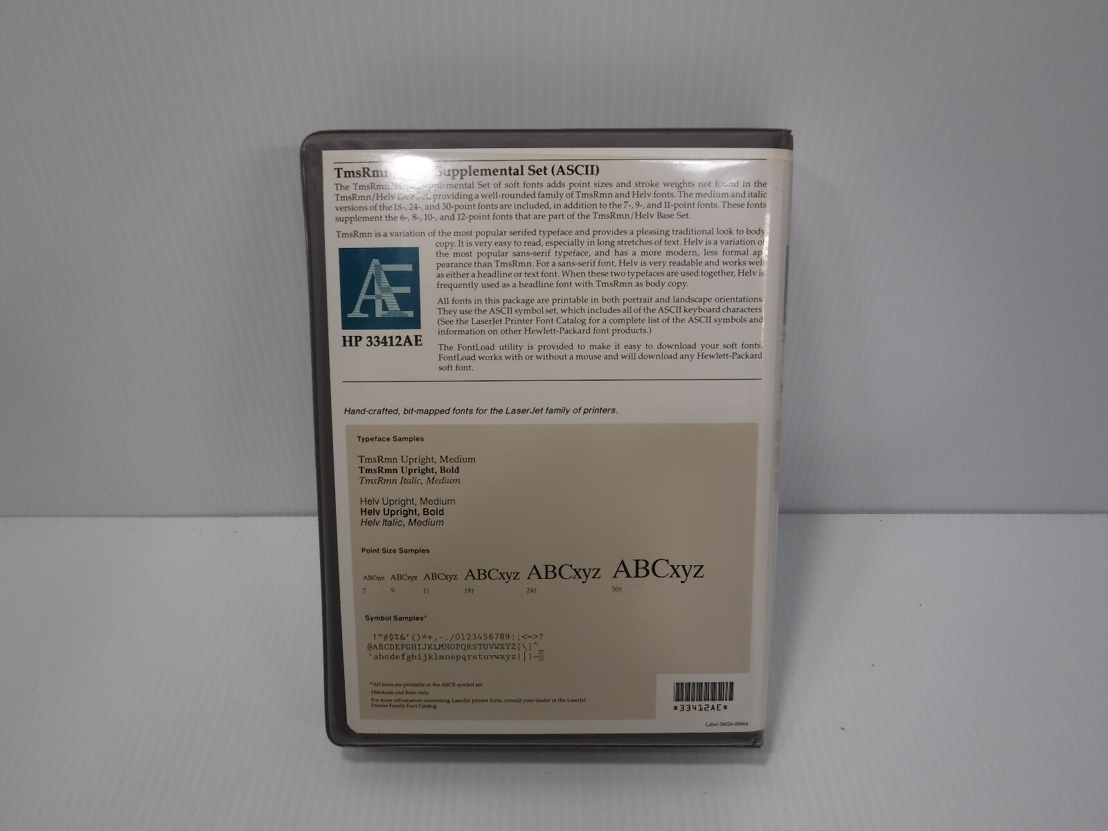 HP 33412AE TmsRmn/Helv Supplemental Set (ASCII) Soft Font