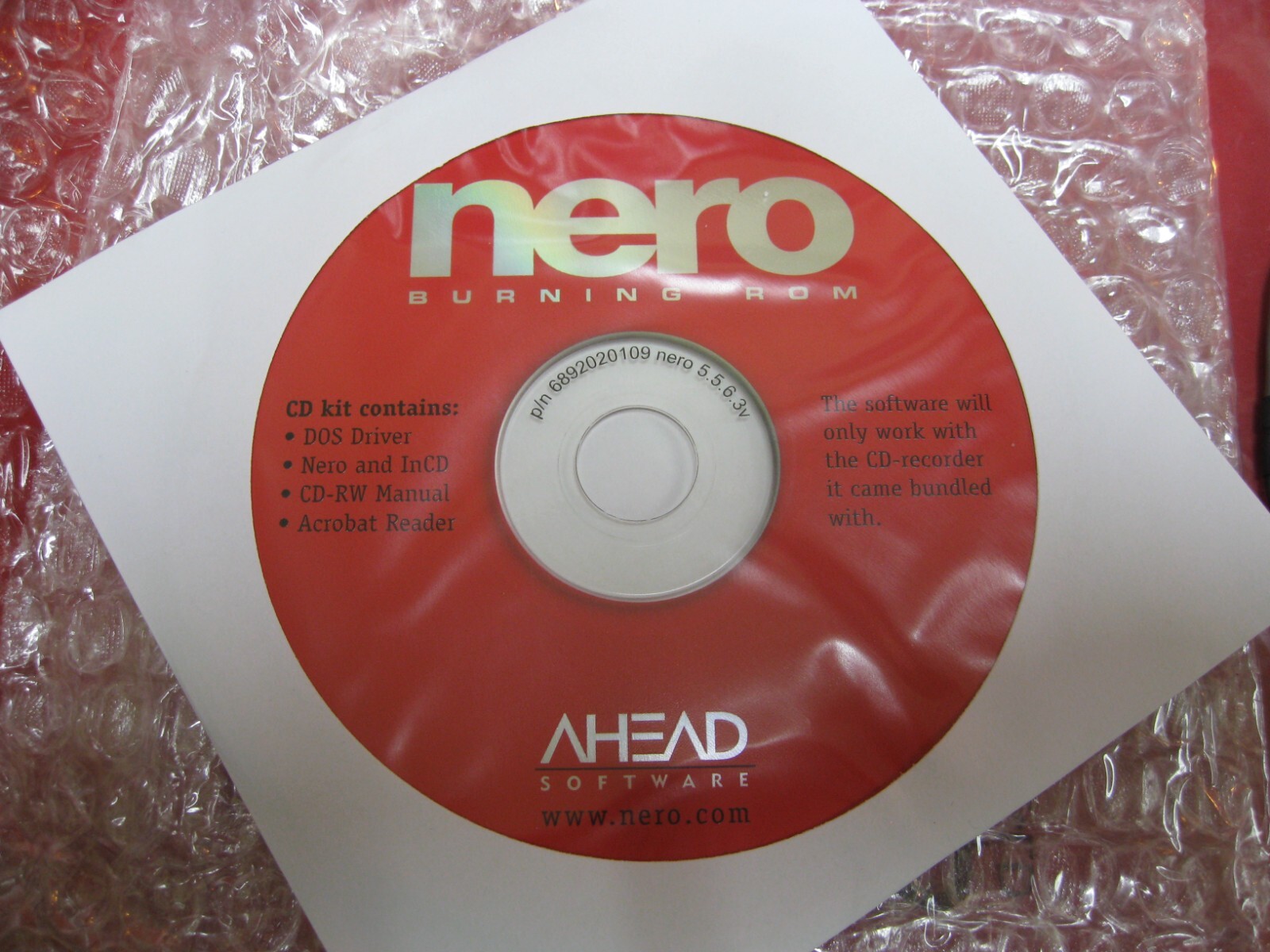 Nero Burning ROM 5.5.6.3v CD-ROM DOS Driver/Nero and InCD/CD-RW Manual/Acrobat