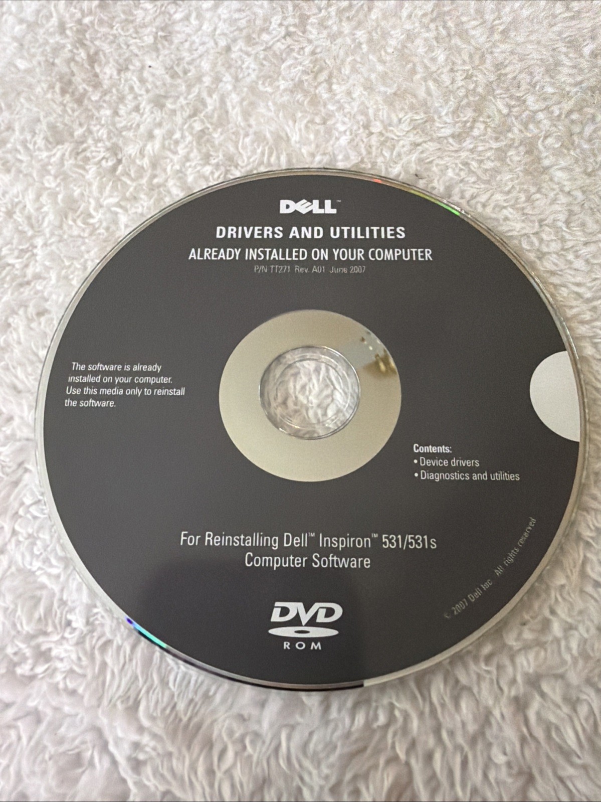 Dell Drivers & Utilities Reinstalling Inspiron 531/531s Vtg PC CD ROM Software