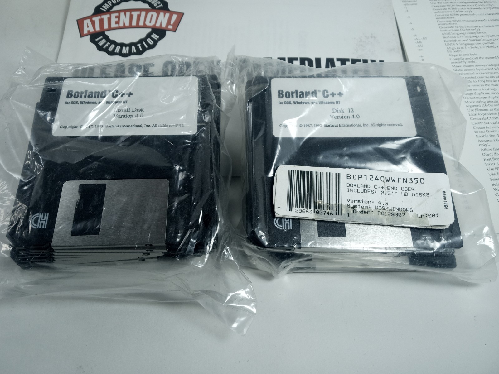Borland C++ 4.0 Application & Framework Set DOS Windows Disks Manuals 3.5″ Disks