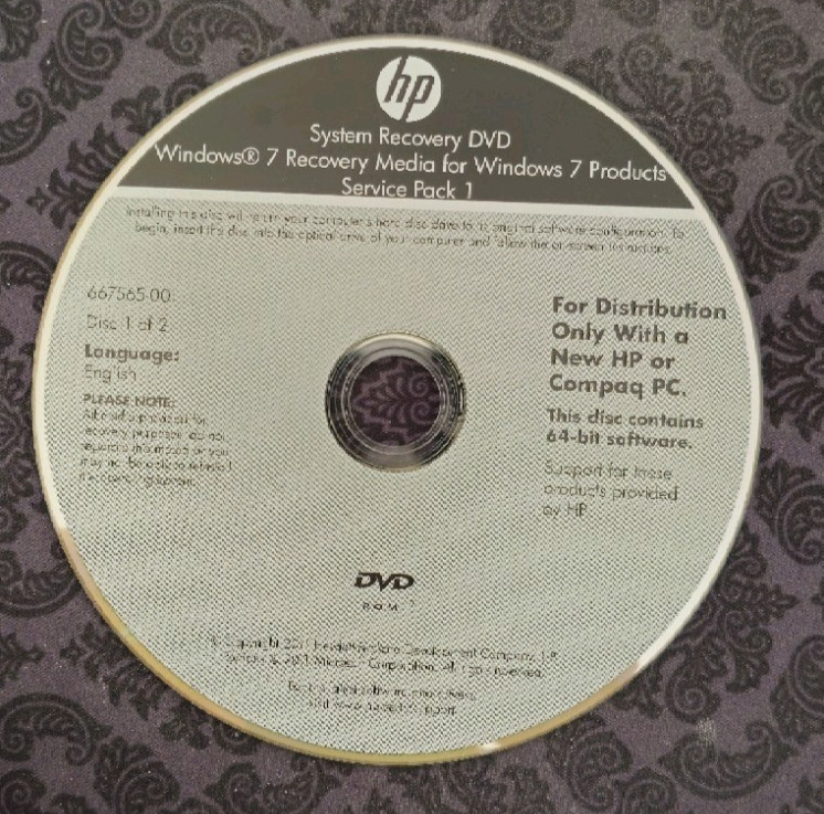 HEWLETT PACKARD APPLICATION AND DRIVER RECOVERY DVD + MEDIA WINDOWS 7(64BIT)