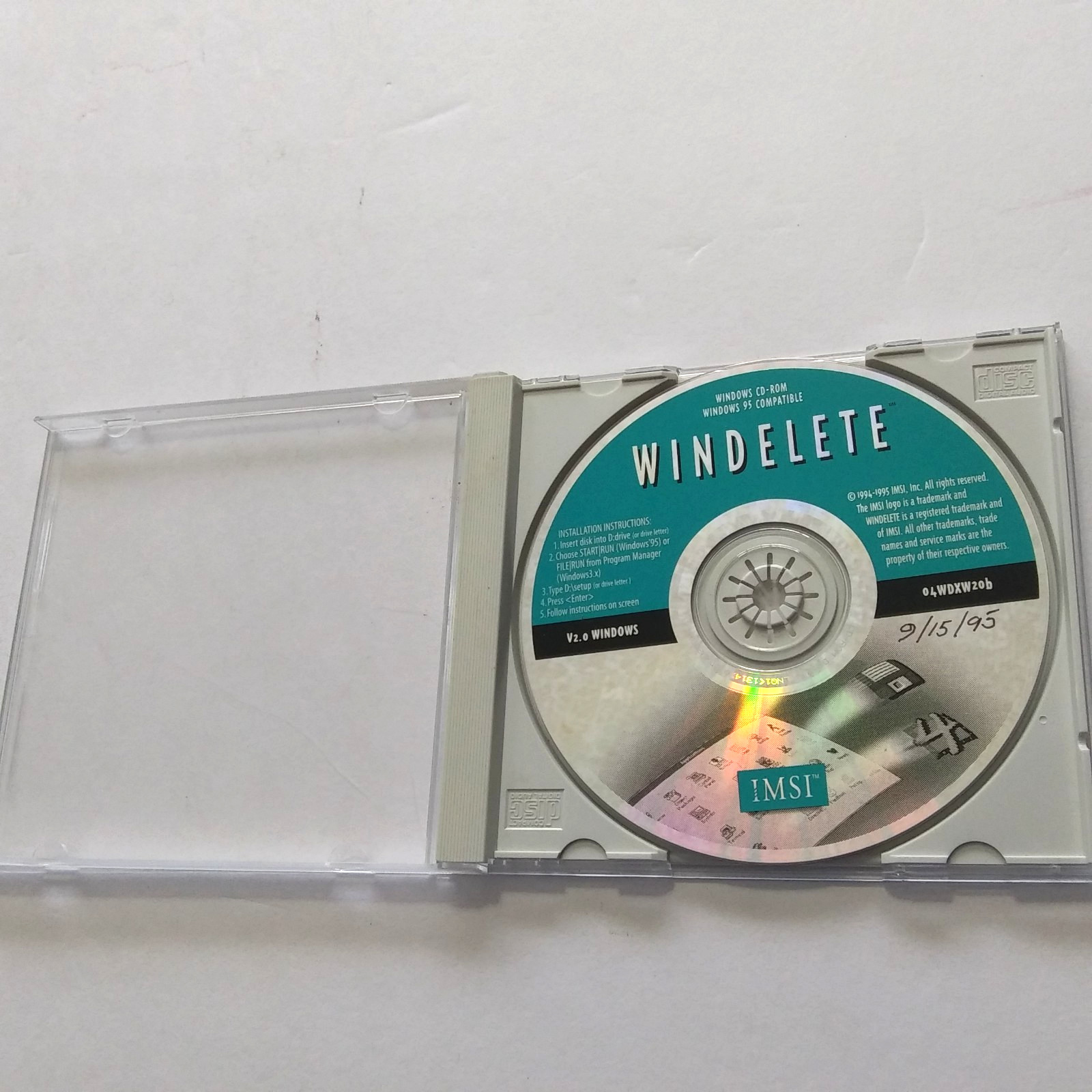 IMSI WinDelete v2.0 Windows 95 CD-ROM File Delete Utility Vintage Software PC