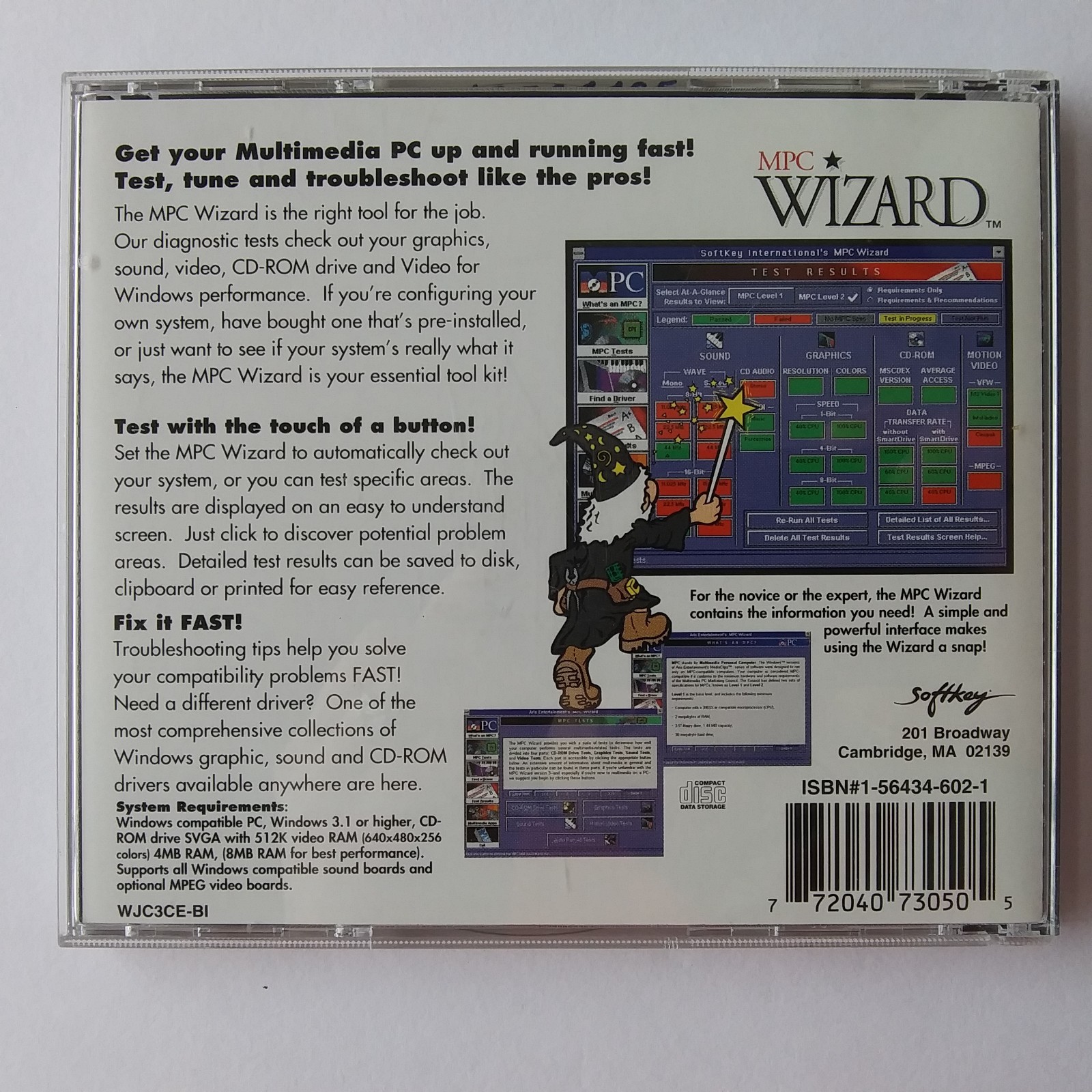 SoftKey MPC Wizard 3.0 CD-ROM PC Diagnostic Test & Tune Windows 3.1