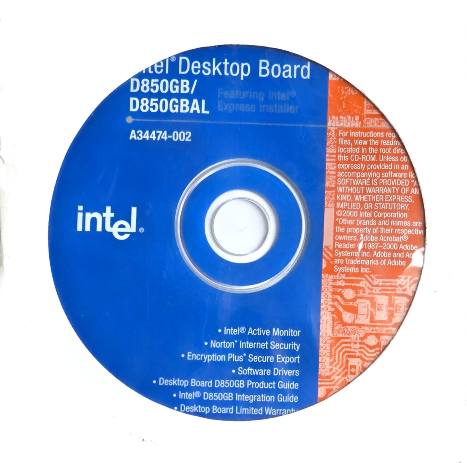 New Intel Desktop D850GB D850GBAL Motherboard Installation CD, A34474-002