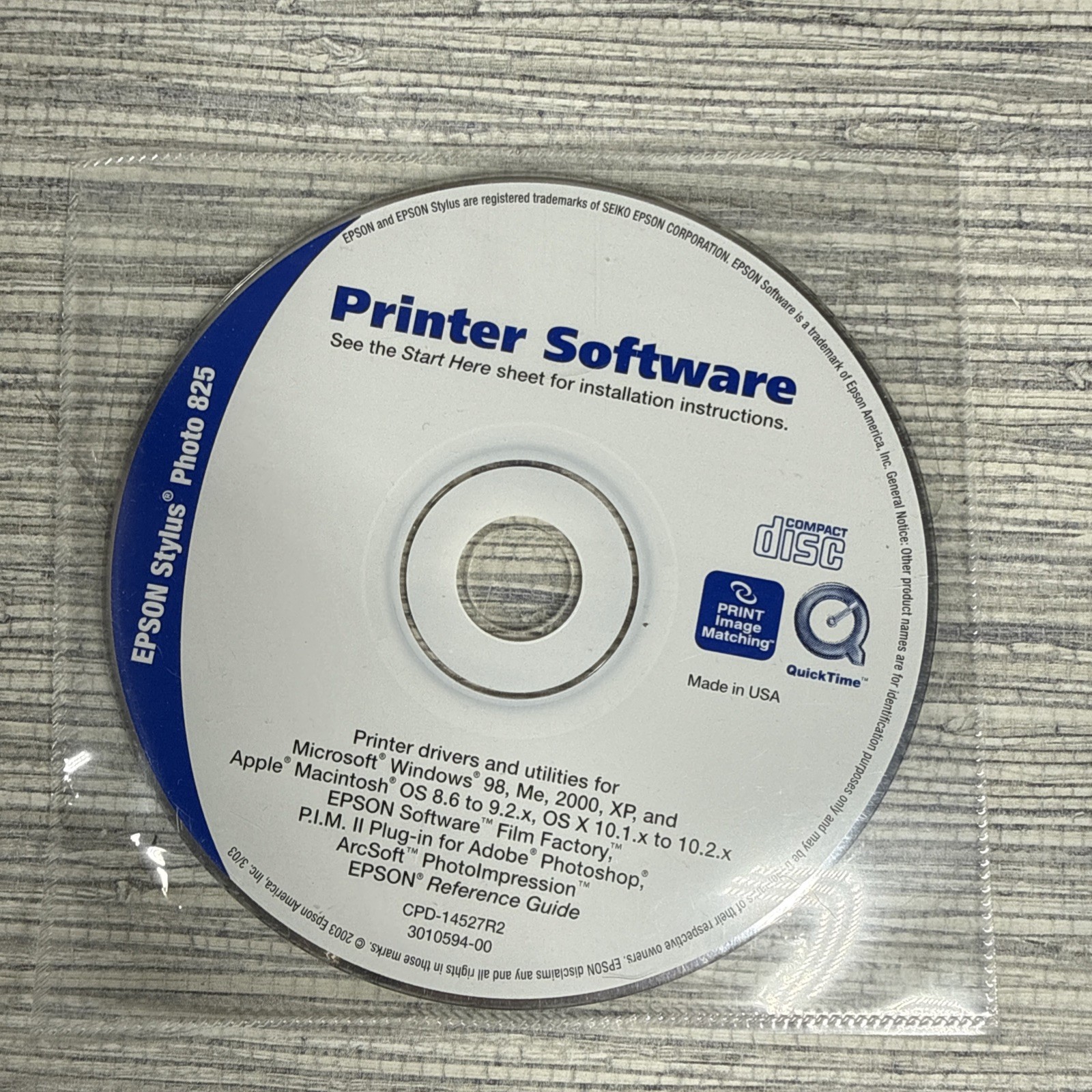 Epson Stylus Photo 825 Series BackUP Printer Software CD