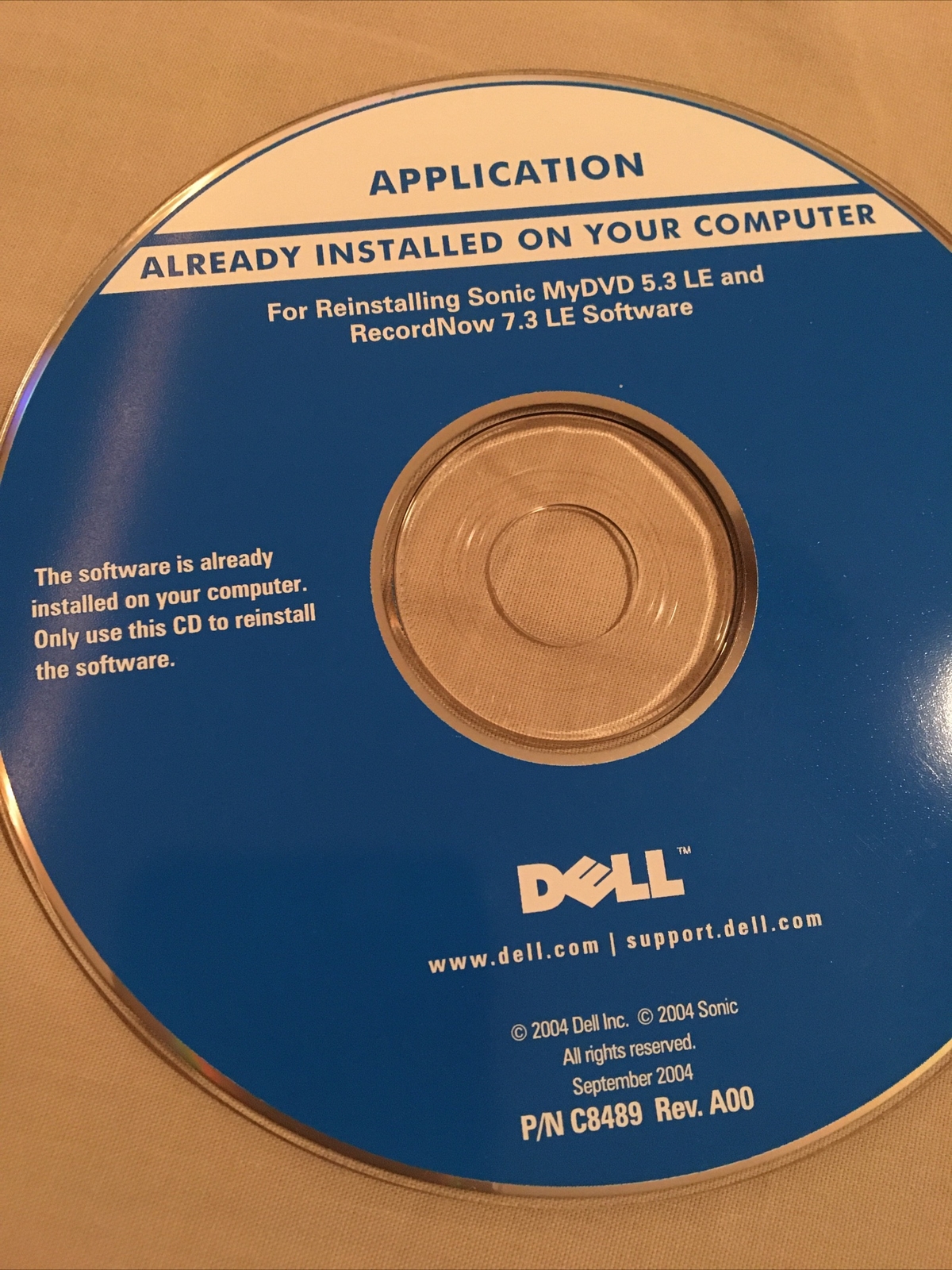 DELL Software CD For reinstalling Sonic my DVD 5.3 LE RecordNow 7.3 LE Software