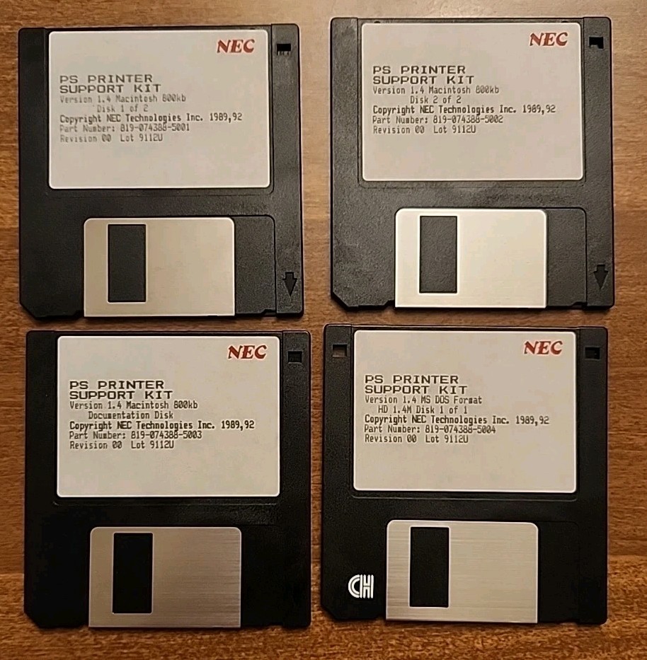 Vintage NEC PS Printer Support Kit Macintosh 3.5” Floppy Disks Lot Version 1.4