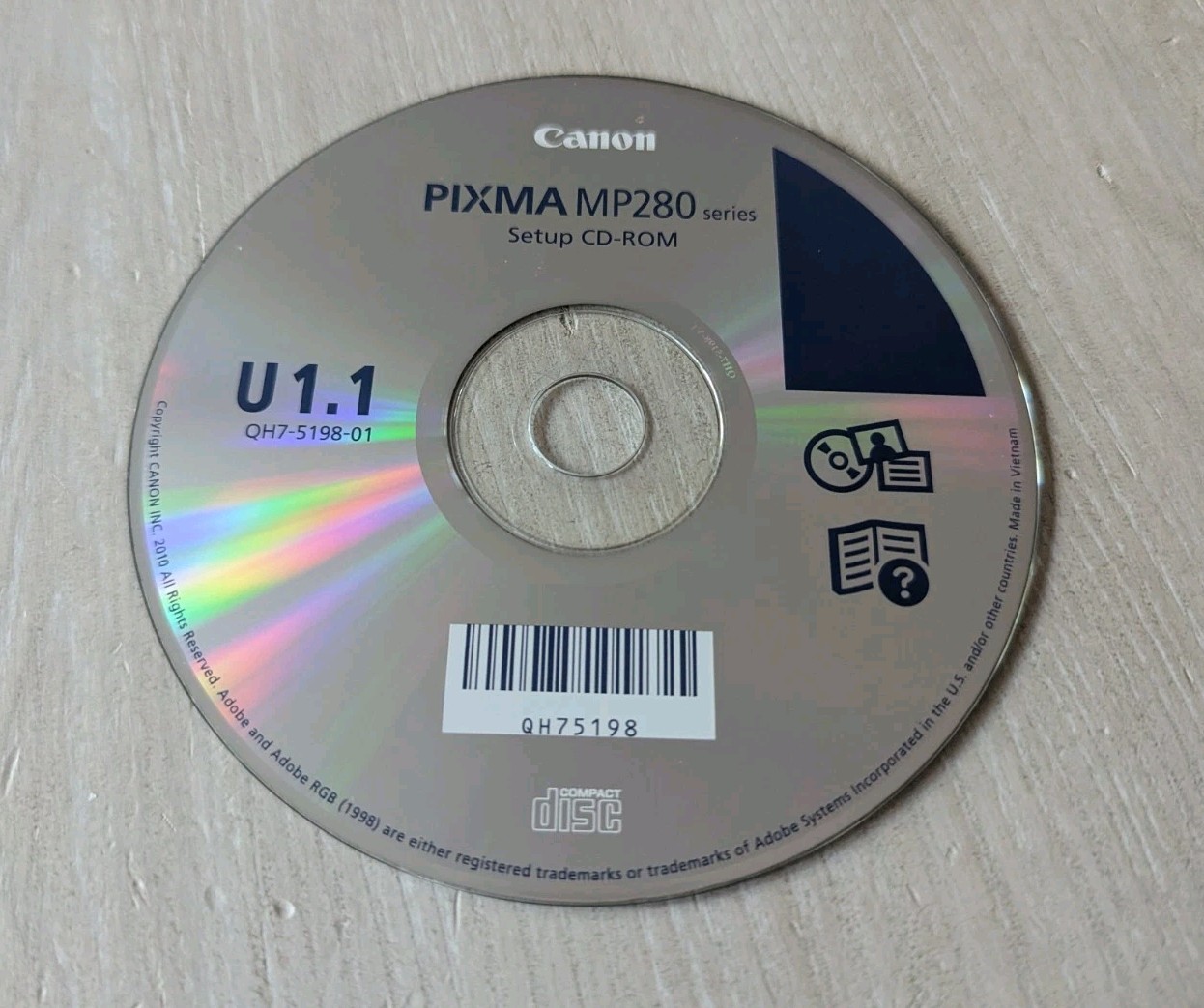 Canon PIXMA MP280 Series Setup CD-ROM Disc Driver Software U1.1 QH7-5198-01