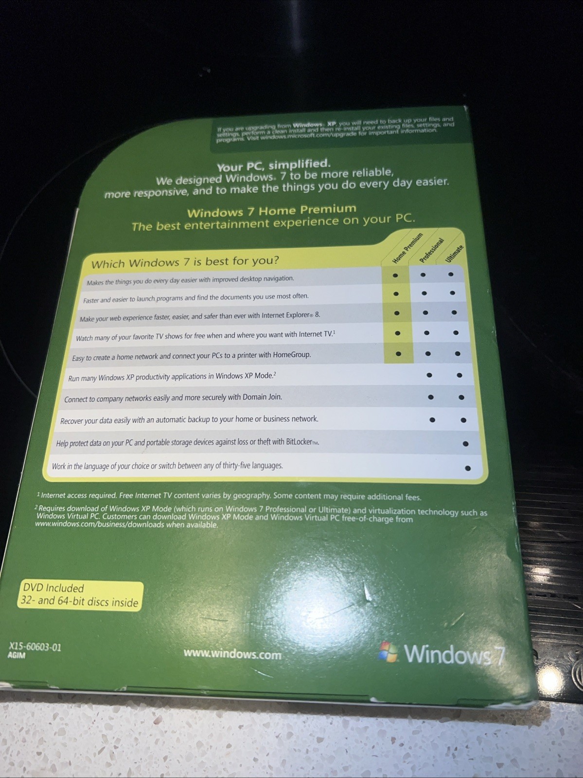 Microsoft Windows 7 Home Premium 32 Bit Only DVD w/License Key-Open Box