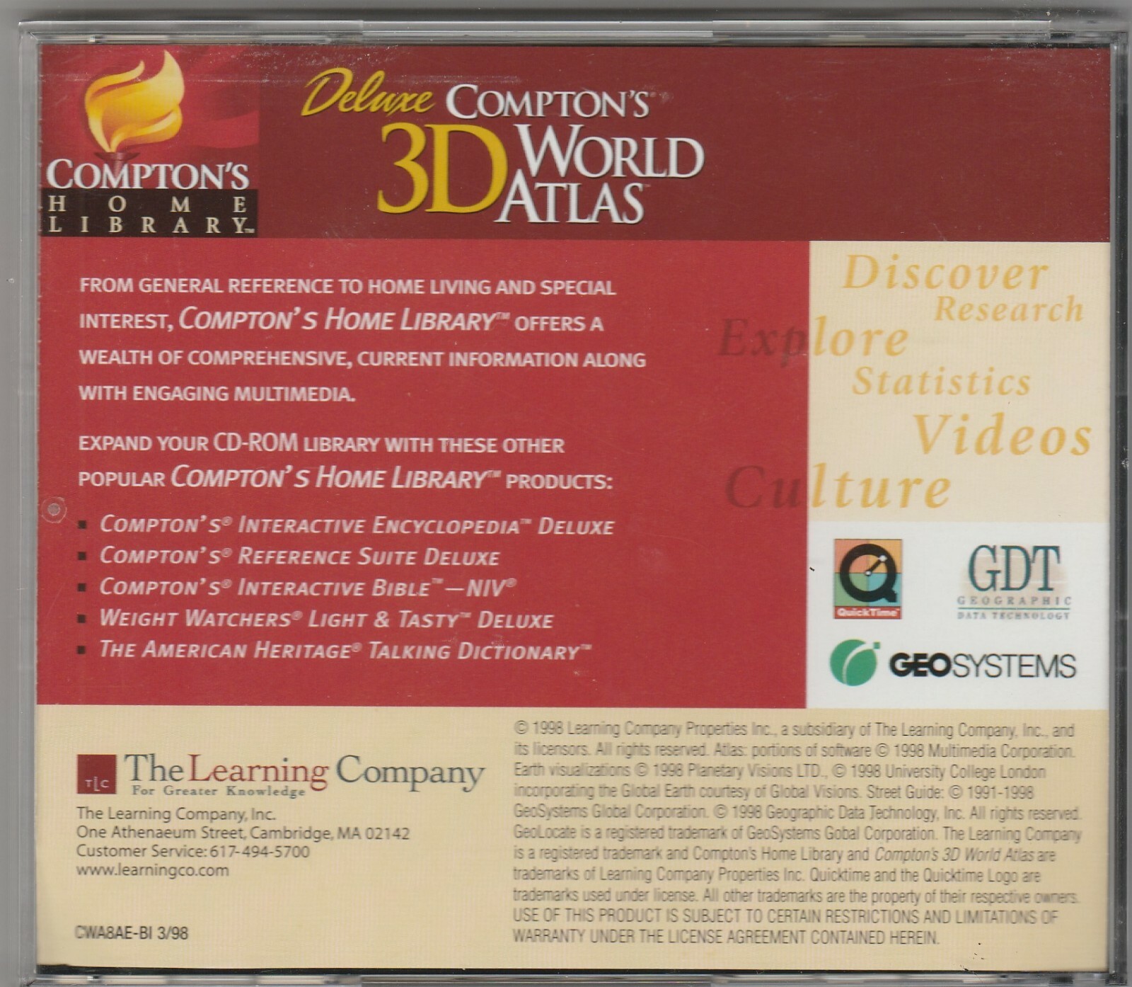 Deluxe Compton’s 3D World Atlas 1998 Edition ~ CD-ROM