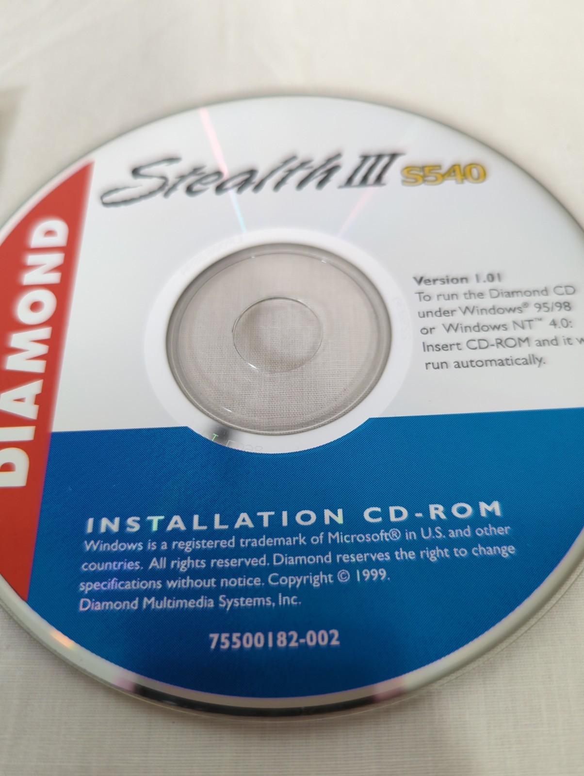 Diamond Stealth III S540 Version 1.01 Windows 9 I5/98 or NT Installation CD ONLY