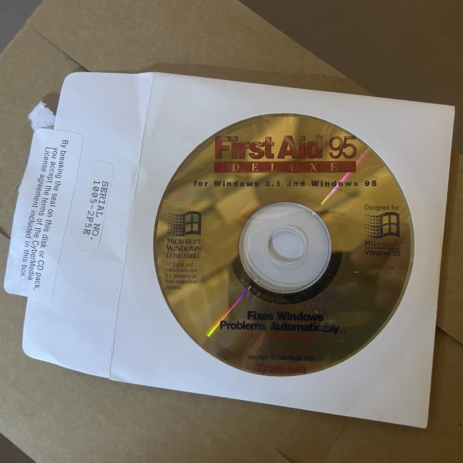 First Aid 95 Deluxe CD-ROM CyberMedia Windows 95 3.1 3.11 Vintage PC Software