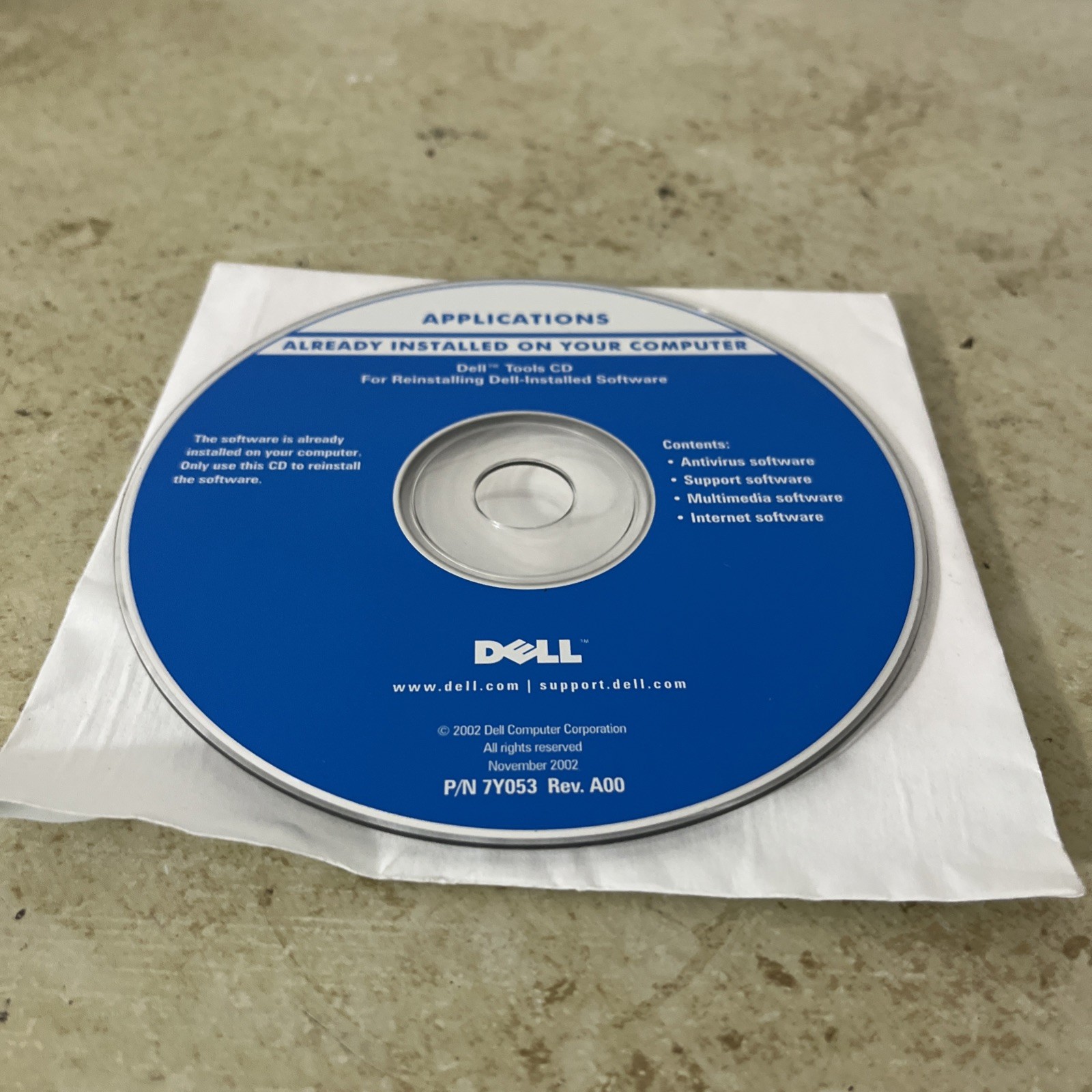 Vintage 2002 Dell Tools CD – Reinstalling Dell Tools System Software P/N 7Y053 ຈ