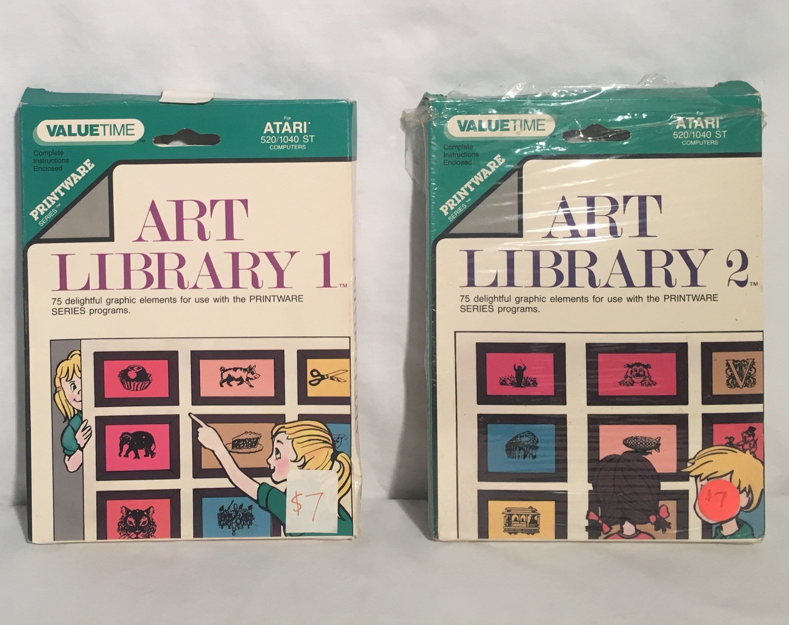 ART LIBRARY 1 & 2 Atari ST 3.5″ Floppy Disk Software Boxed W/ Manual CIB