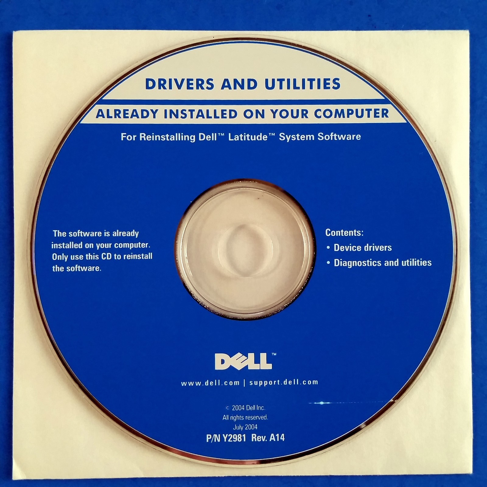 Dell Latitude D600 D800 System Software Reinstallation CD-ROM Drivers Diagnostic
