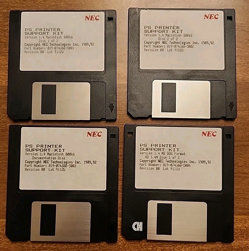 Vintage NEC PS Printer Support Kit Macintosh 3.5” Floppy Disks Lot Version 1.4