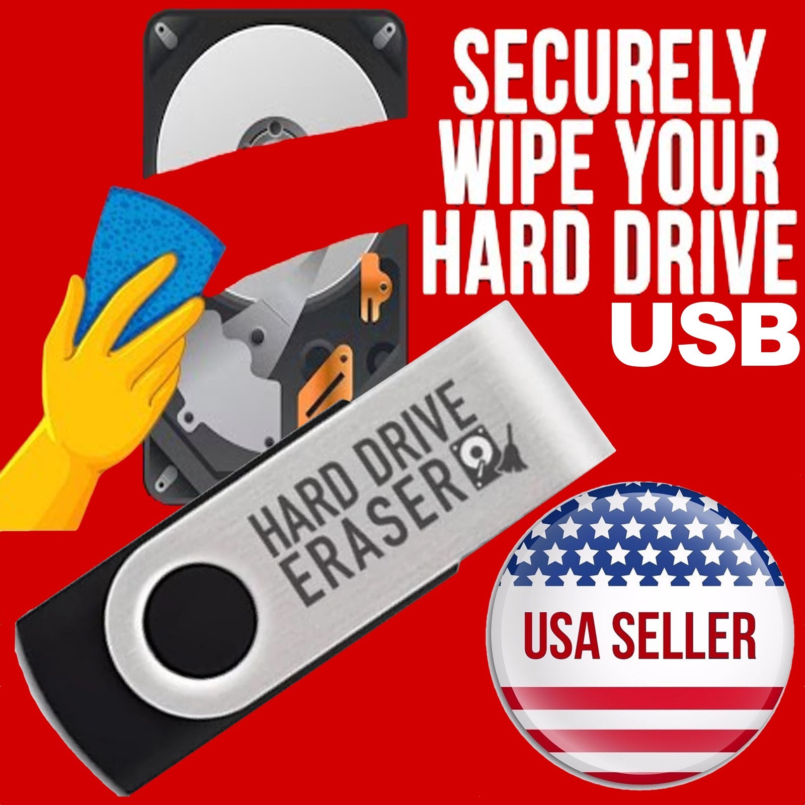 Hard Drive Eraser Disk Wiper Stop Identity Theft Delete Wipe Erase Data New USB