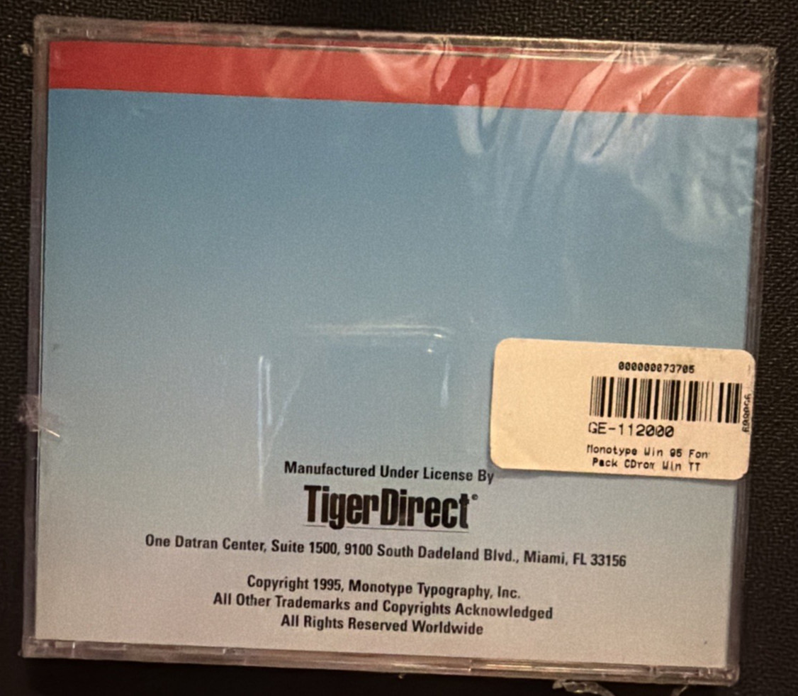 Vintage Monotype Windows 95 Font Pack CD-ROM 1995 TigerDirect Sealed Rare