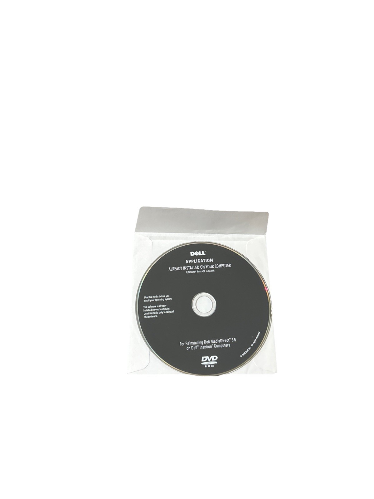 Dell Applications DVD P/N C820H Rev A02 July 2008 MediaDirect 3.5 For Inspiron