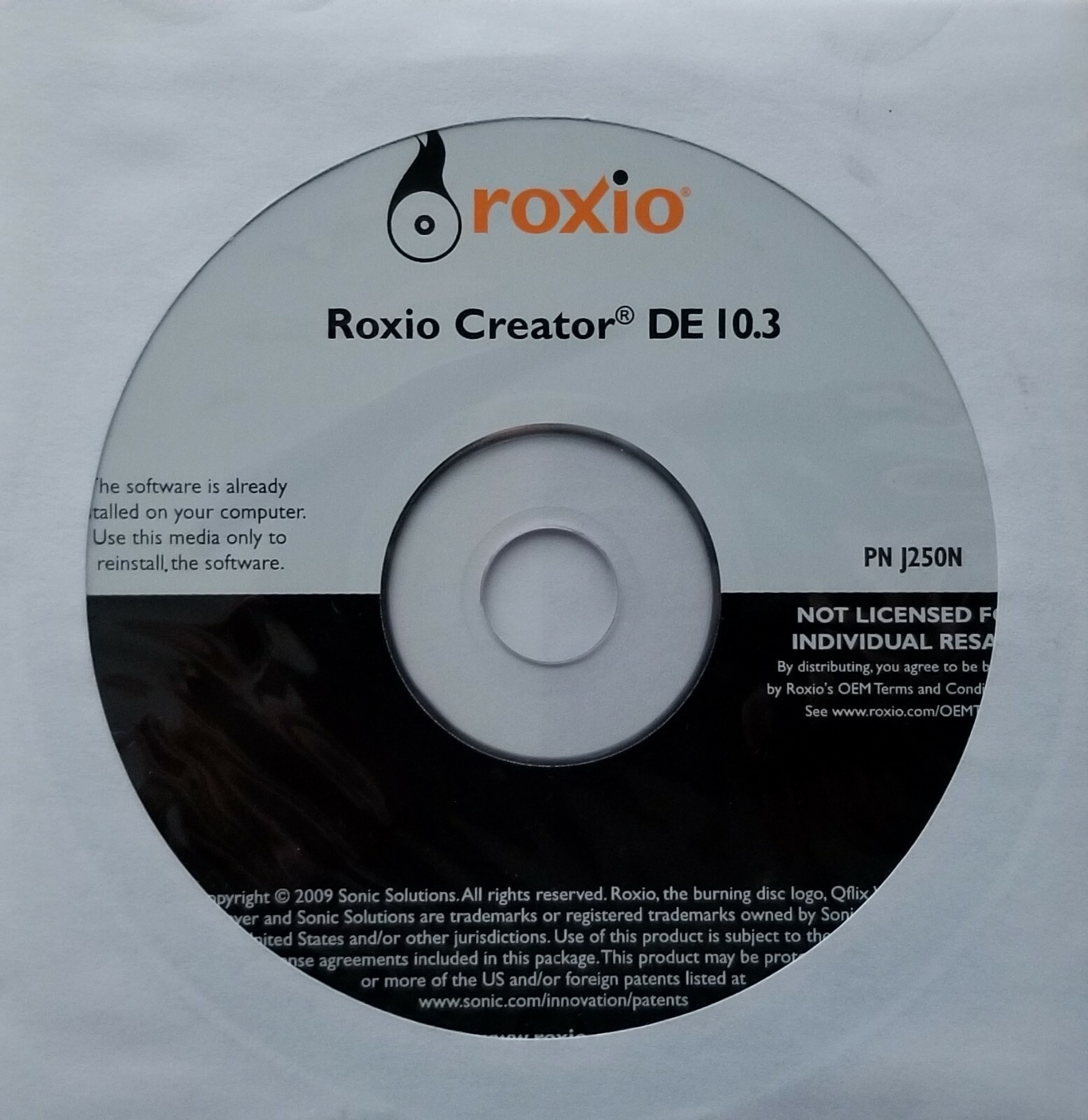 Brand New Genuine Dell Roxio Creator DE 10.3 PN J250N Dell P/N 0J251N