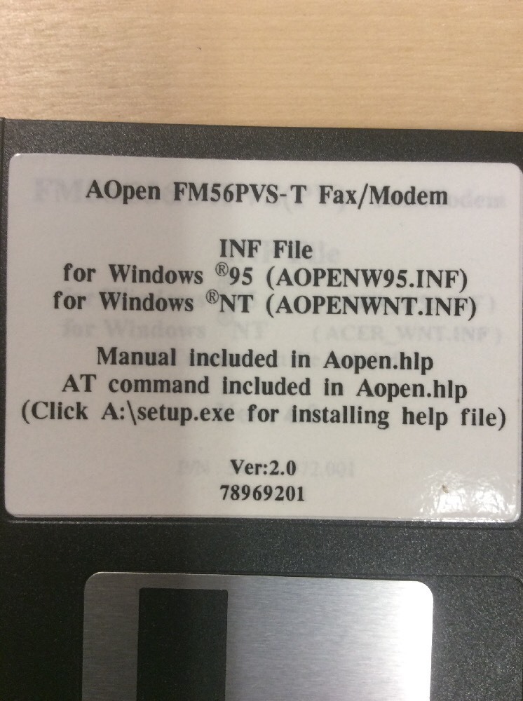 AOpen Fm57PVS Fax/Modem INF File Win 95/NT 3.5″ Floppy Disk Ver 2.0