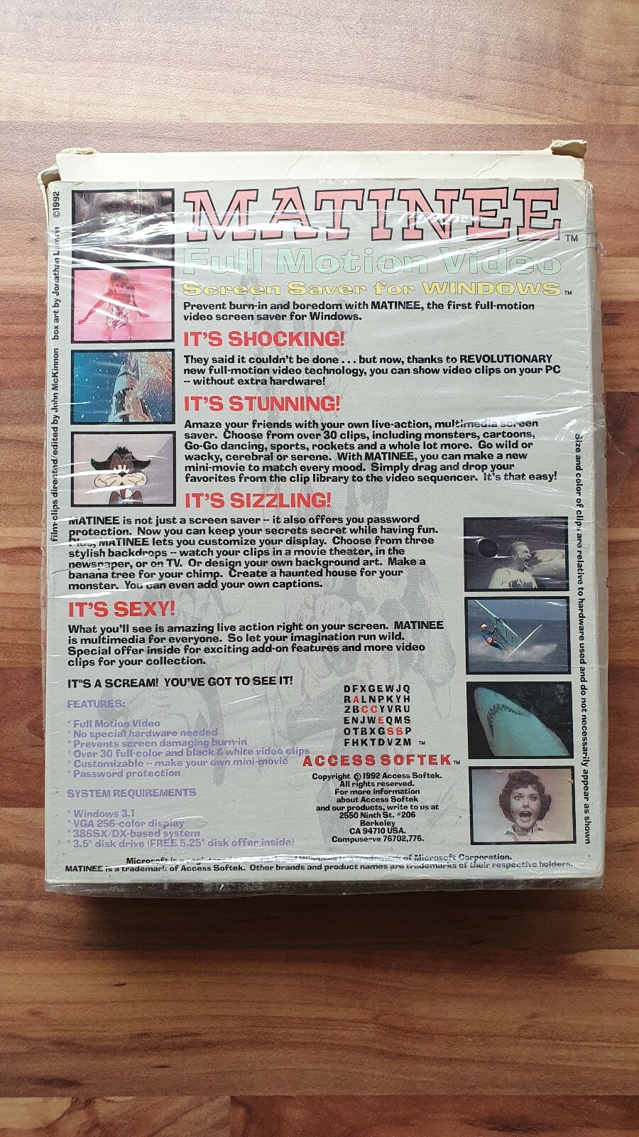 Matinee Screensaver 1992 for Windows 3.1 Access Softek Full Motion Video NEW & Original Packaging 