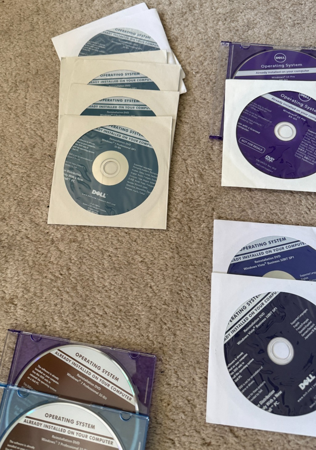 Lot of 57 OEM Dell Reinstallation Discs Windows XP Vista, 7, 8, 10 32 64 Pro USB