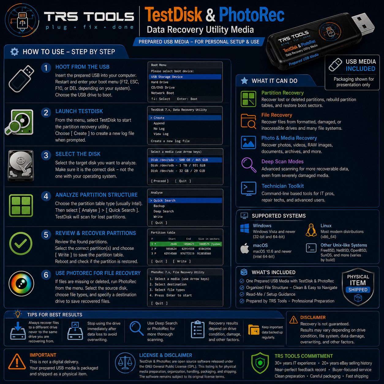 TestDisk & PhotoRec USB Prepared Data Recovery Utility Media