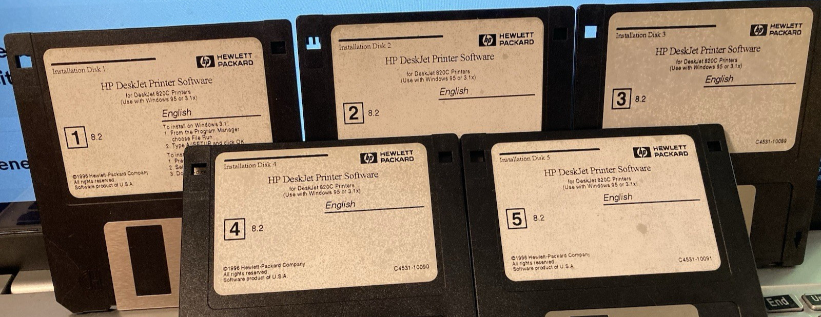 Hewlett Packard HP Deskjet Printer Software 820C Series 3.5” Floppy Disks 1-5