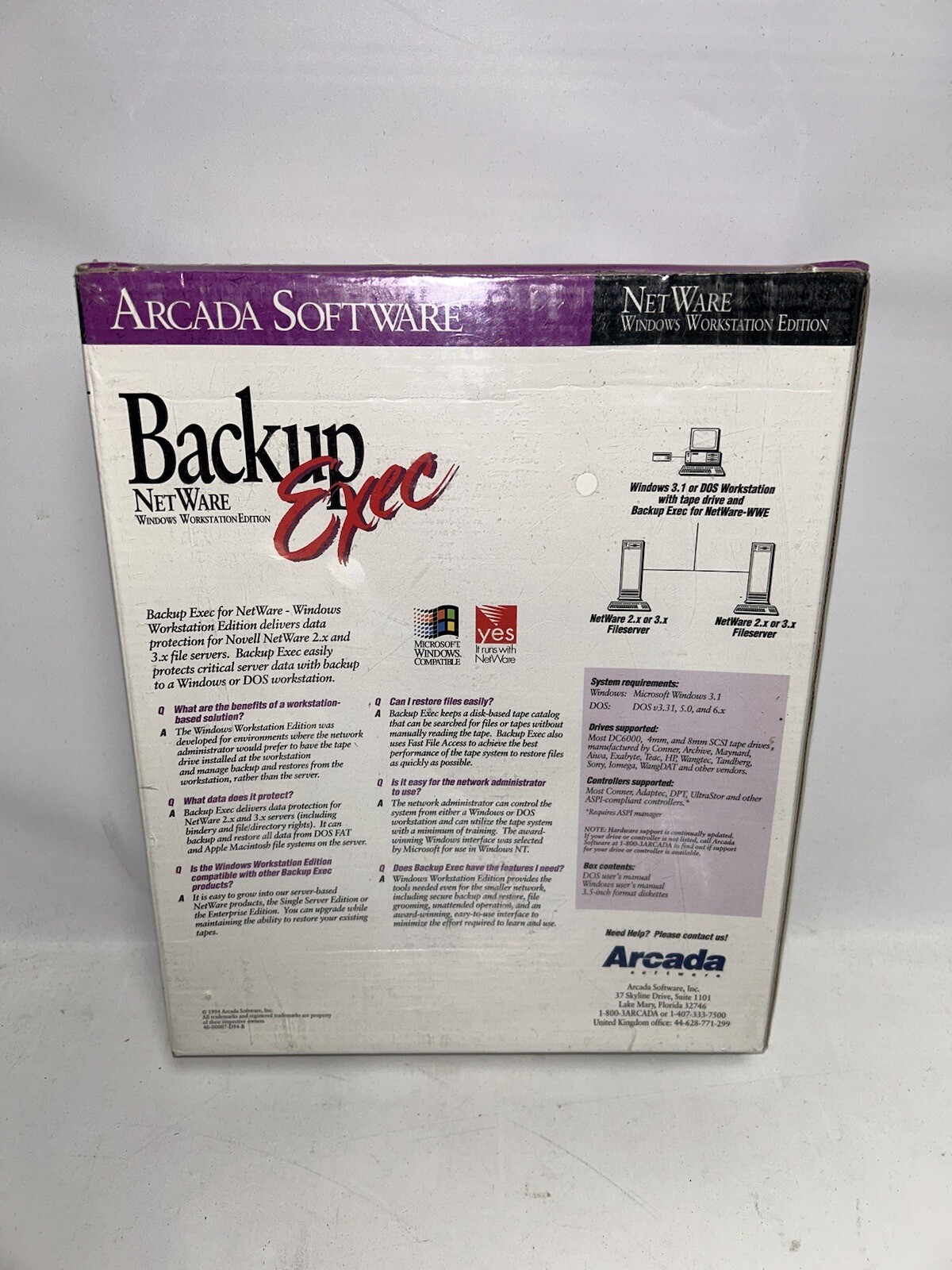 Vintage 1994 Arcada Software Backup Exec NetWare Enterprise Edition New Sealed