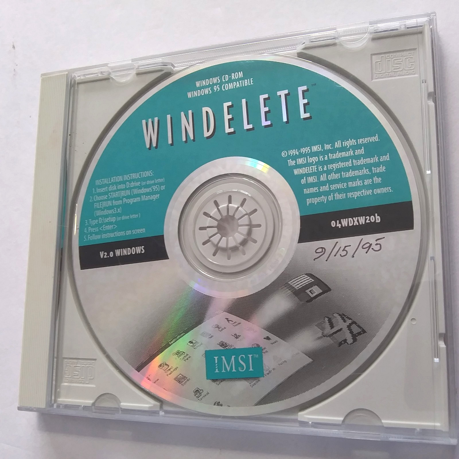 IMSI WinDelete v2.0 Windows 95 CD-ROM File Delete Utility Vintage Software PC