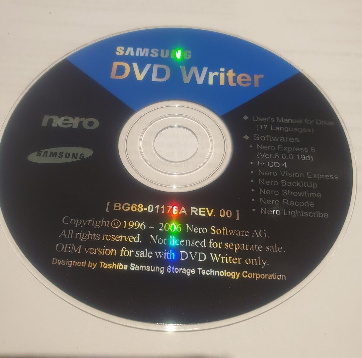 NERO SAMSUNG DVD SOFTWARE WRITER BG68-01178A REV 00