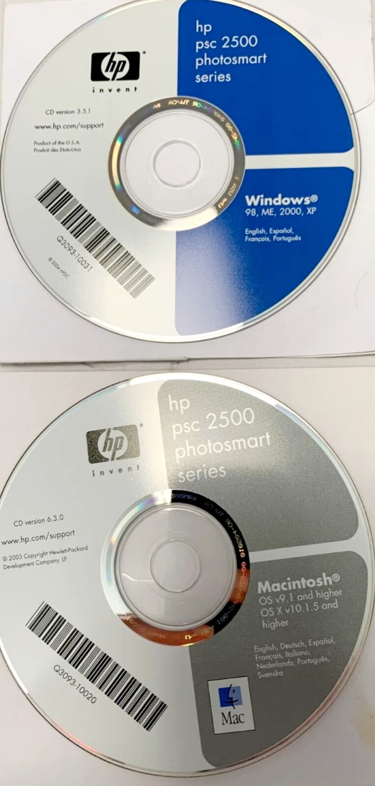 HP PSC 2500 Photosmart Series CDs 2003 Versions 6.2.1 & 3.1.2