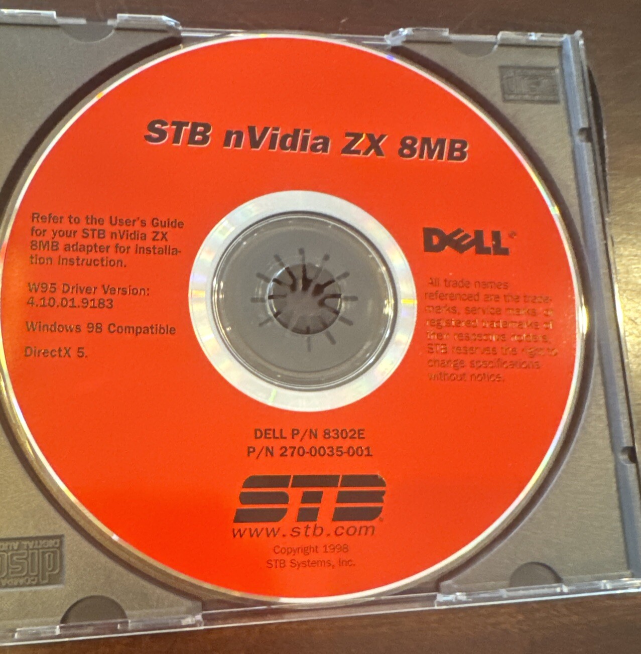 DELL STB Nvidia ZX 8MB – Driver CD – Dell p/N 8302E – P/N 270-0035-001 Win 95 98