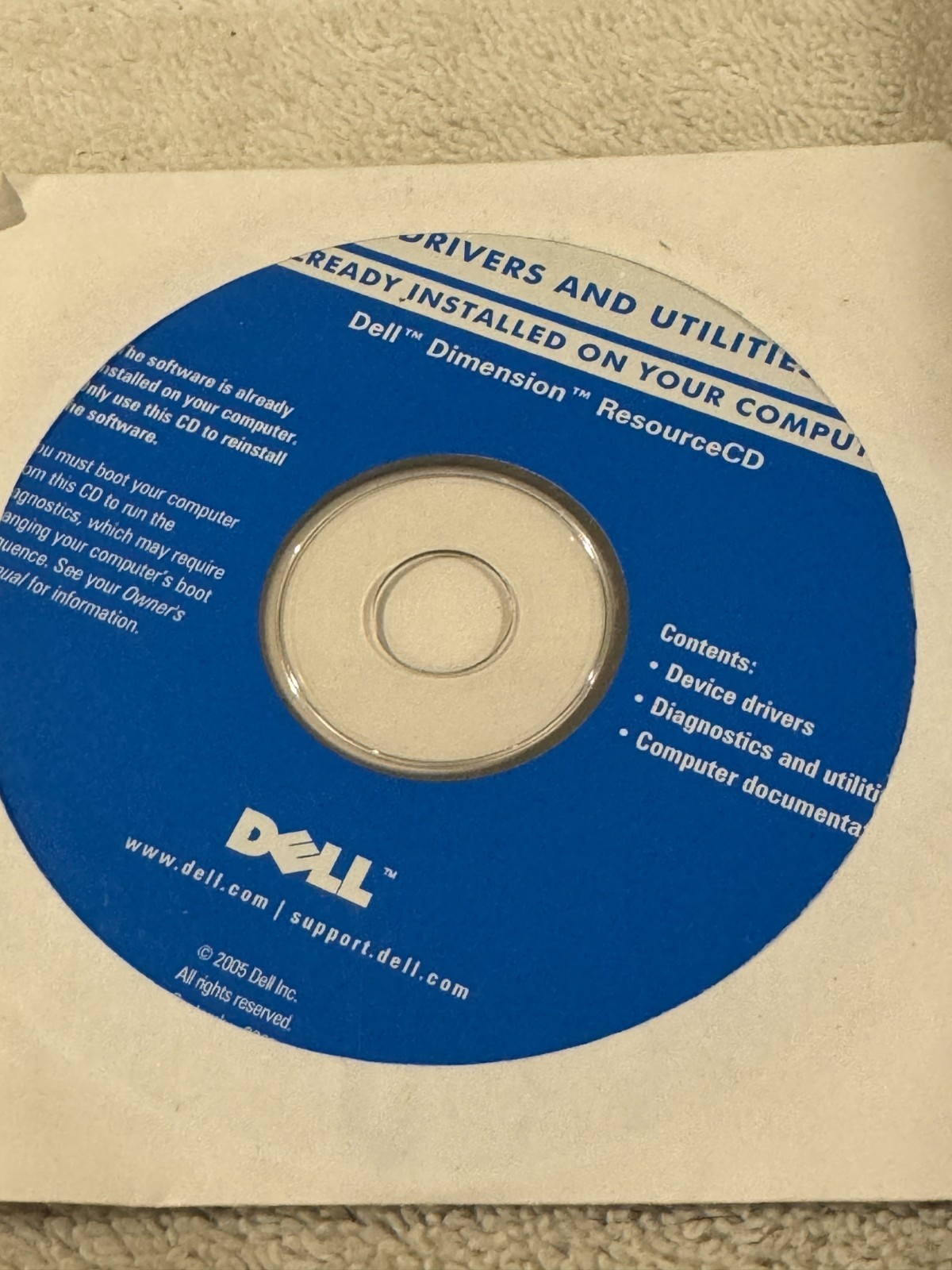 Dell Drivers & Utilities Dell Dimension Resource CD – CD ONLY VERY GOOD CONDITIO